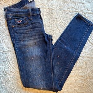 Hollister Bedazzled Skinny Jeans. Med Wash. Sz 0R W 24 L 31. EUC